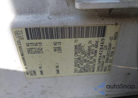 2012 Nissan Altima 2.5 S z USA, uszkodzony, nr VIN 1N4AL2AP9CN428469